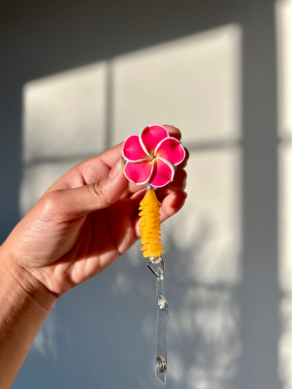 Hot Pink Mini Puakenikeni Lei Badge Reel