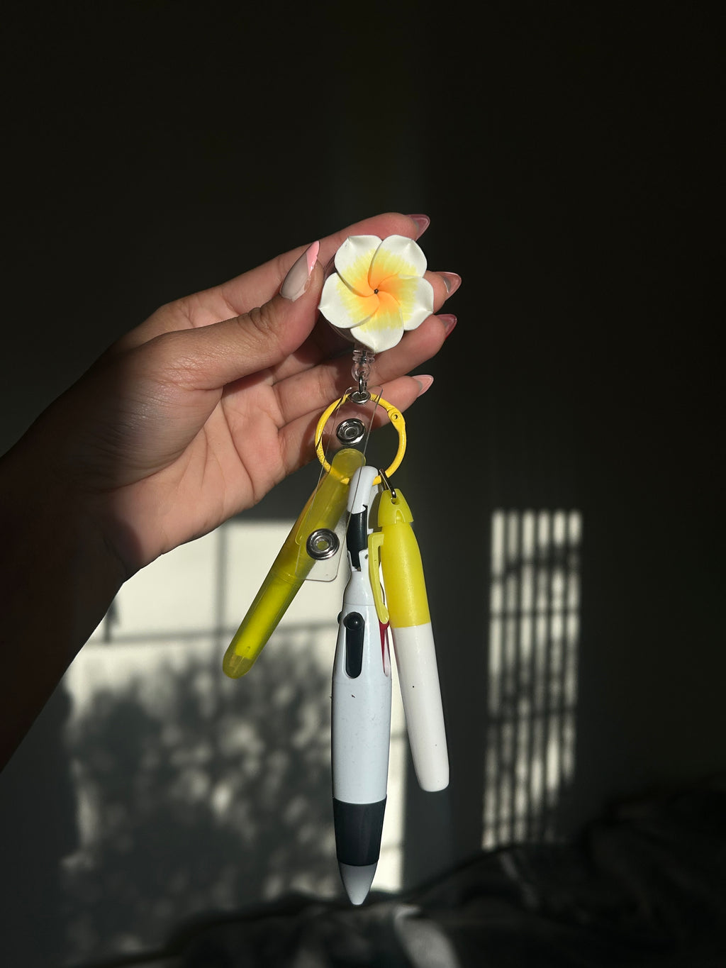 Yellow Plumeria Badge Reel Pen Set
