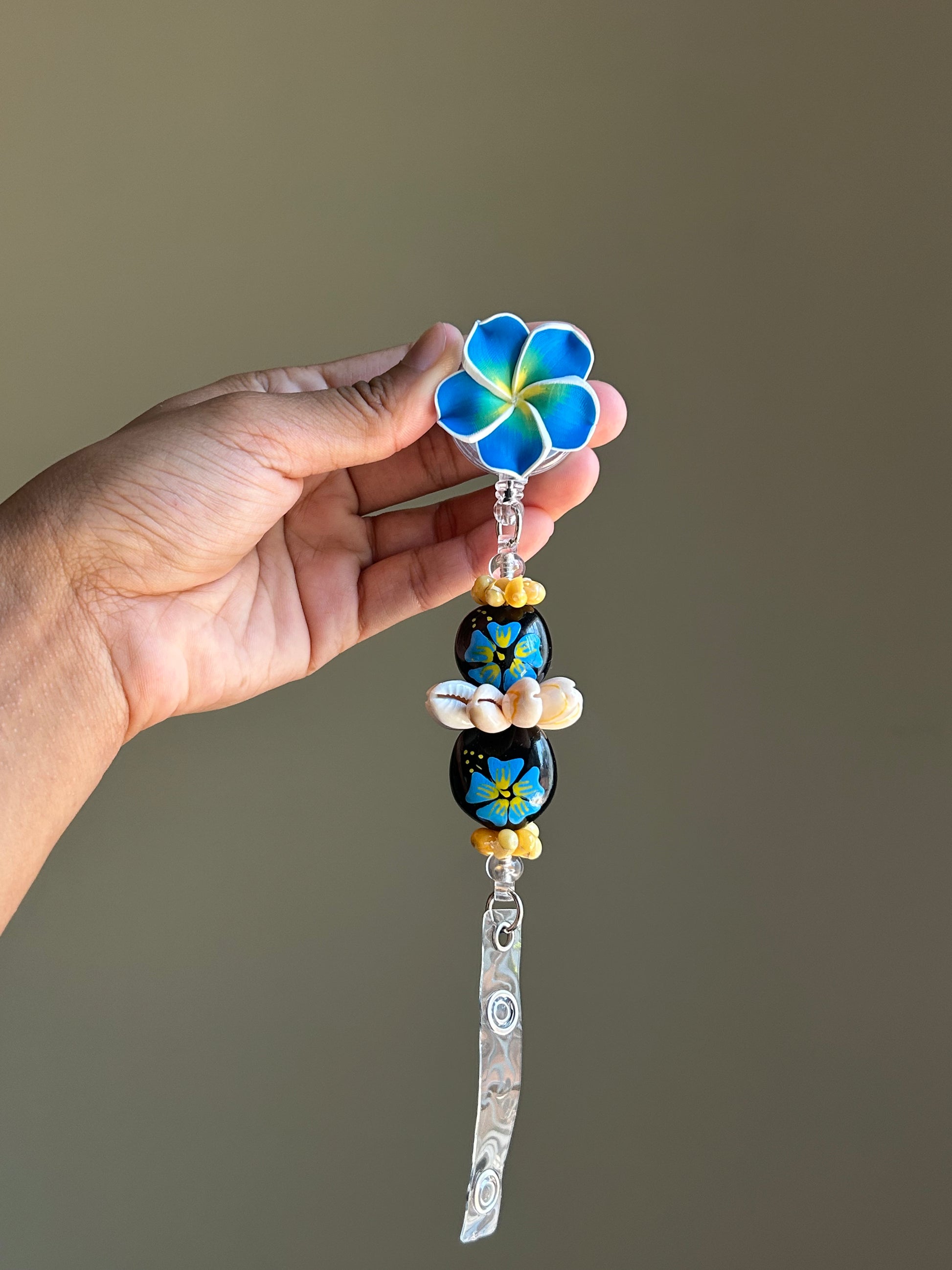 Blue Kukui Nut Lei Badge Reel