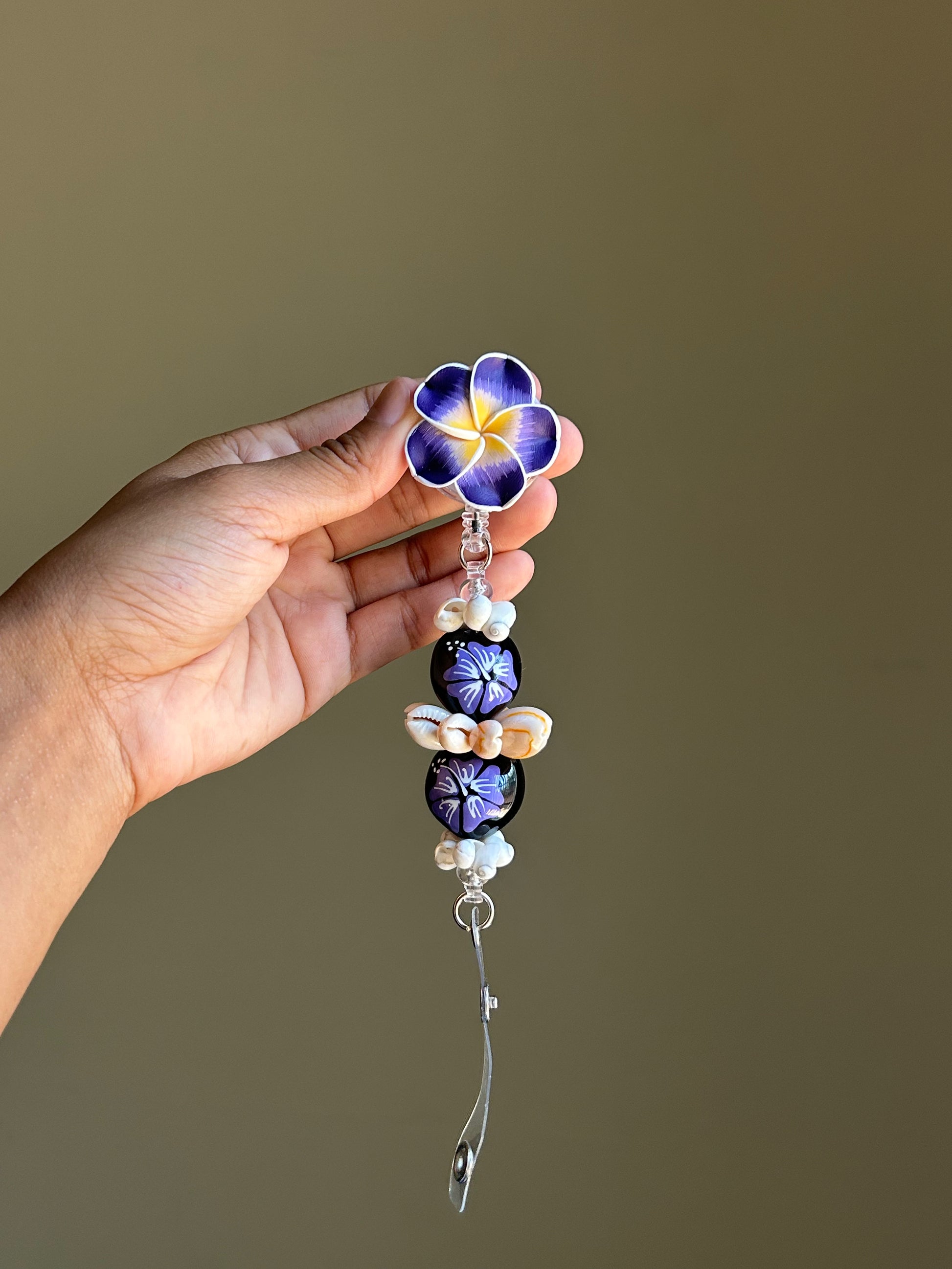 Purple Kukui Nut Lei Badge Reel