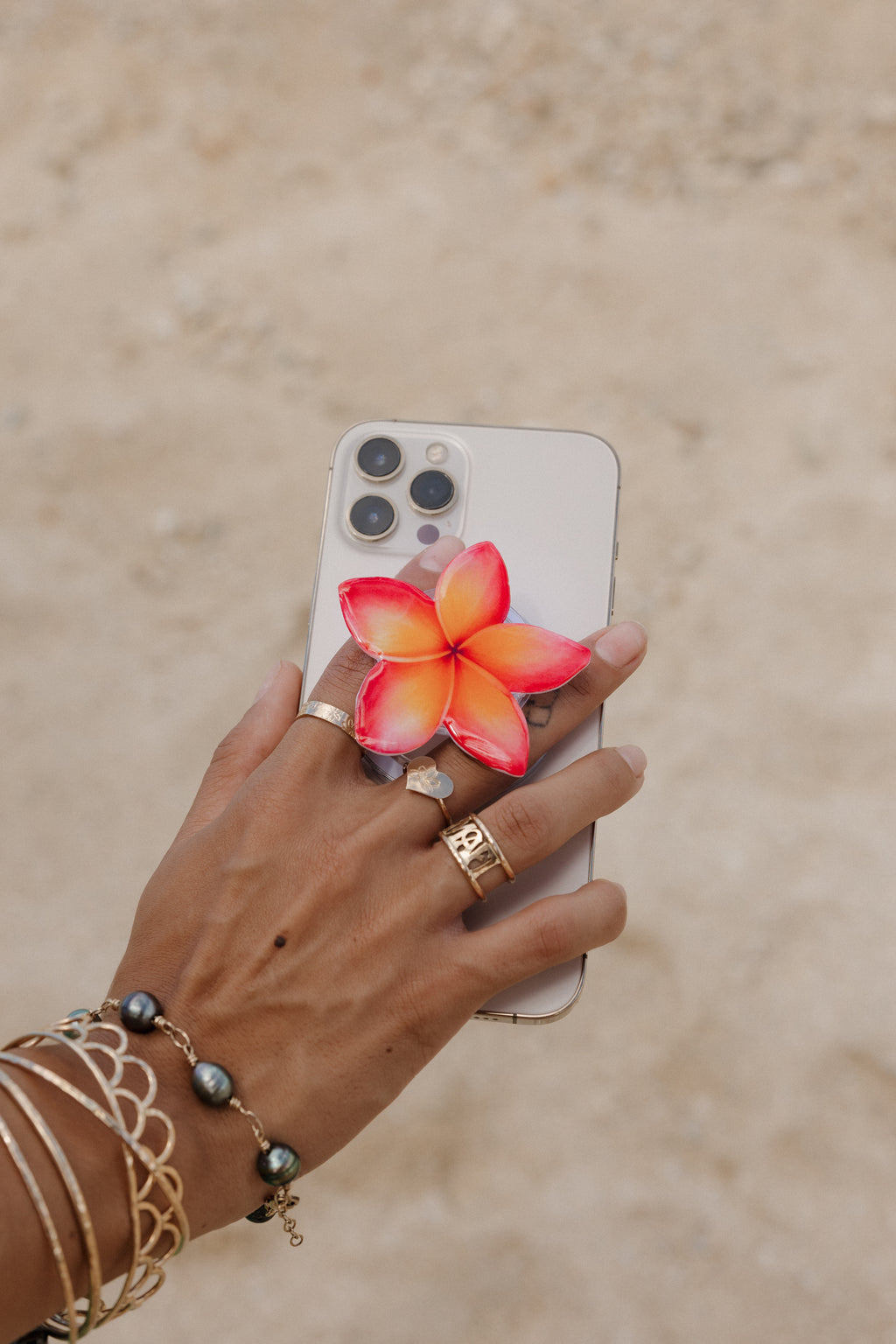Yellow and Pink Plumeria Phone Grip