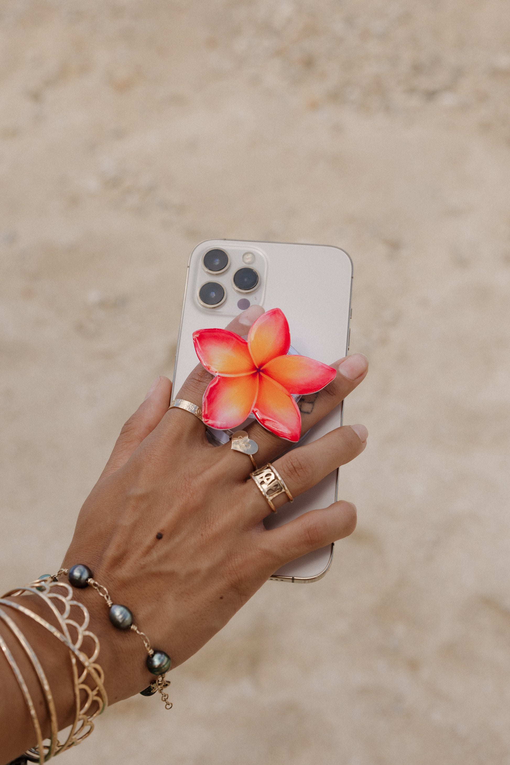 Yellow and Pink Plumeria Phone Grip