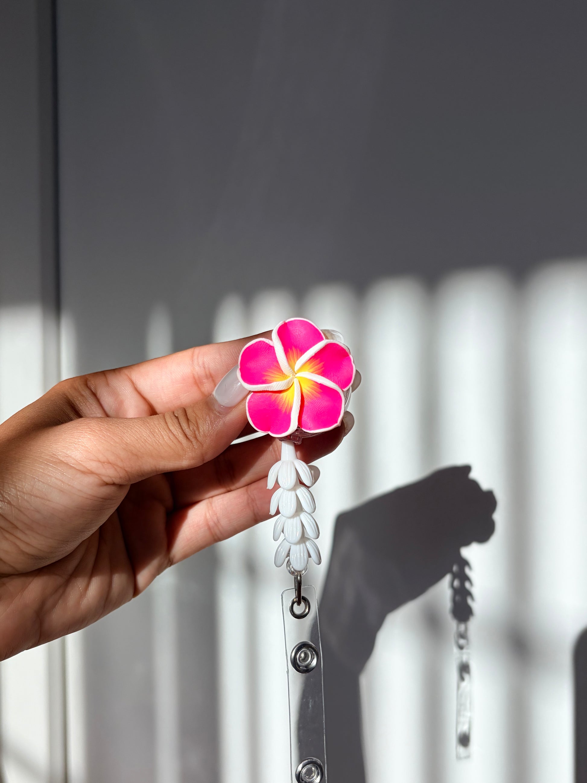 Hot Pink Plumeria Mini Pikake Badge Reel