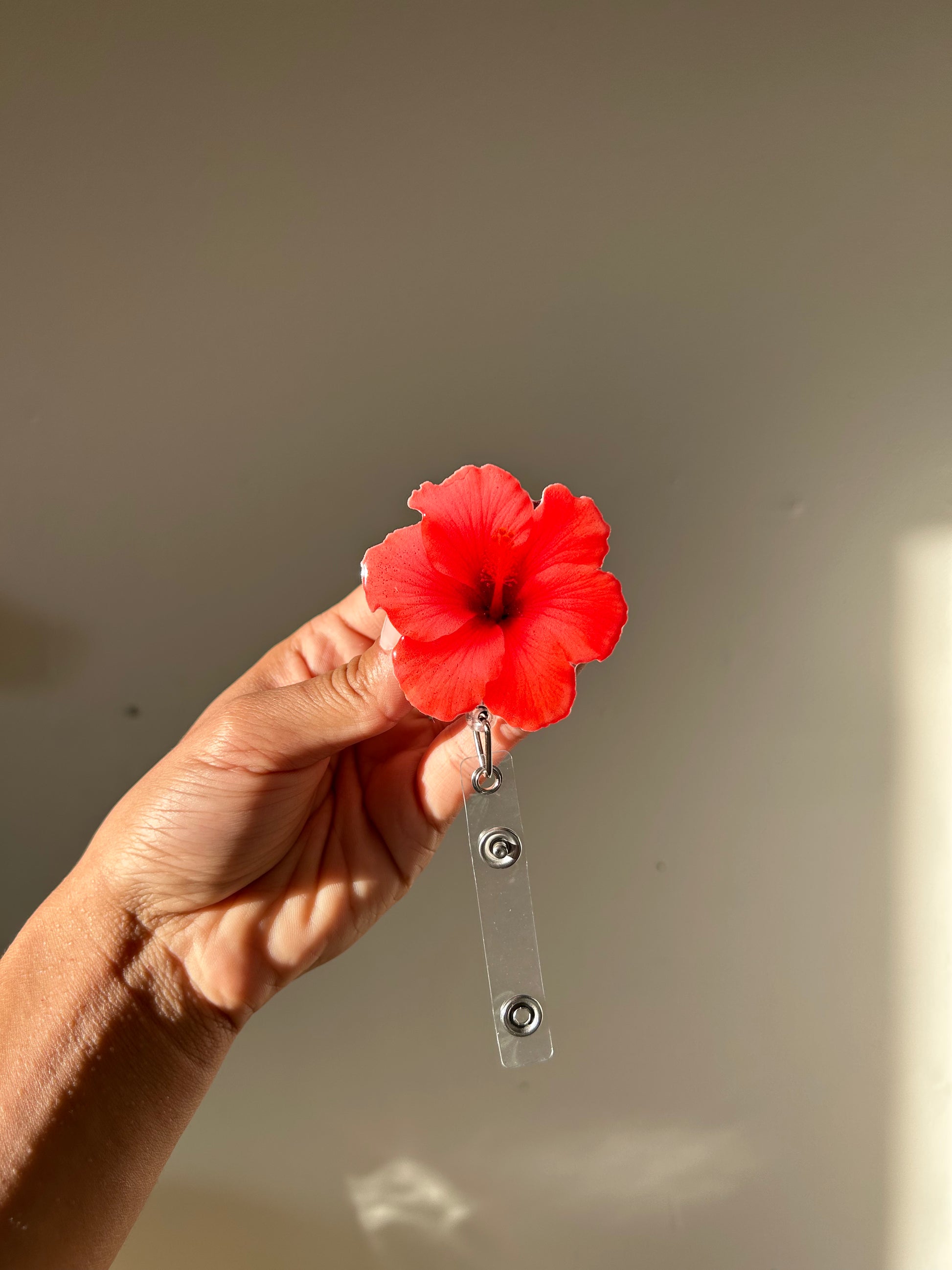 Pink Hibiscus Badge Reel
