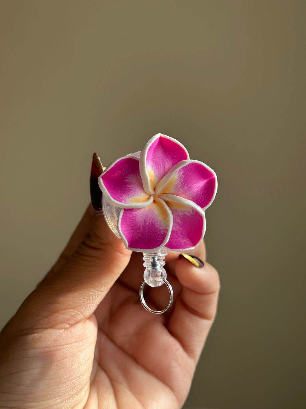Plumeria Badge Reel Lei - Purple