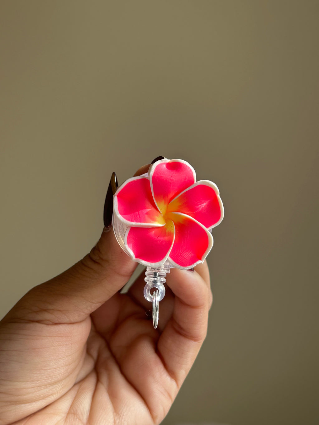 Plumeria Badge Reel Lei - Hot Pink
