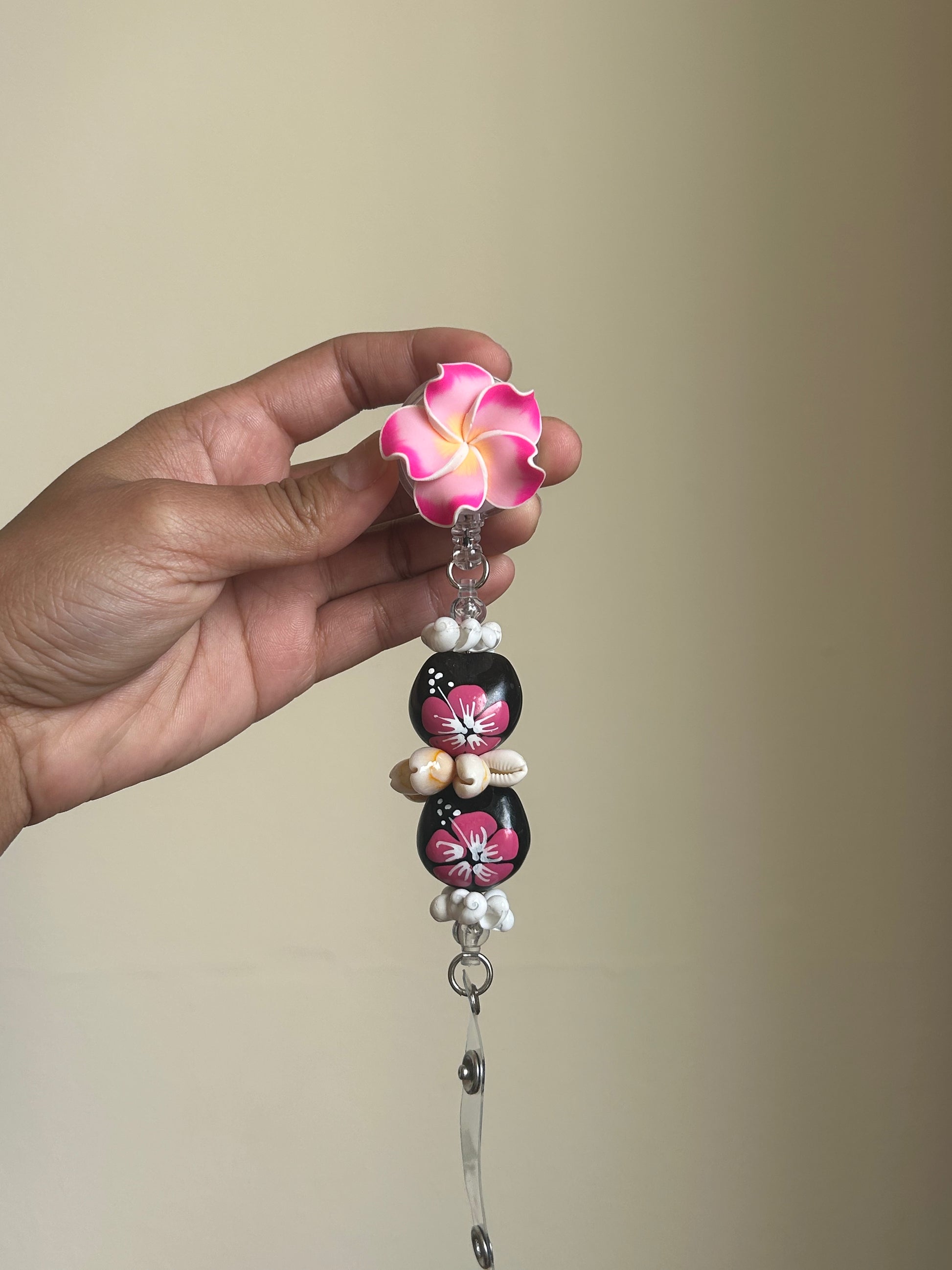 Hot Pink Kukui Nut Lei Badge Reel