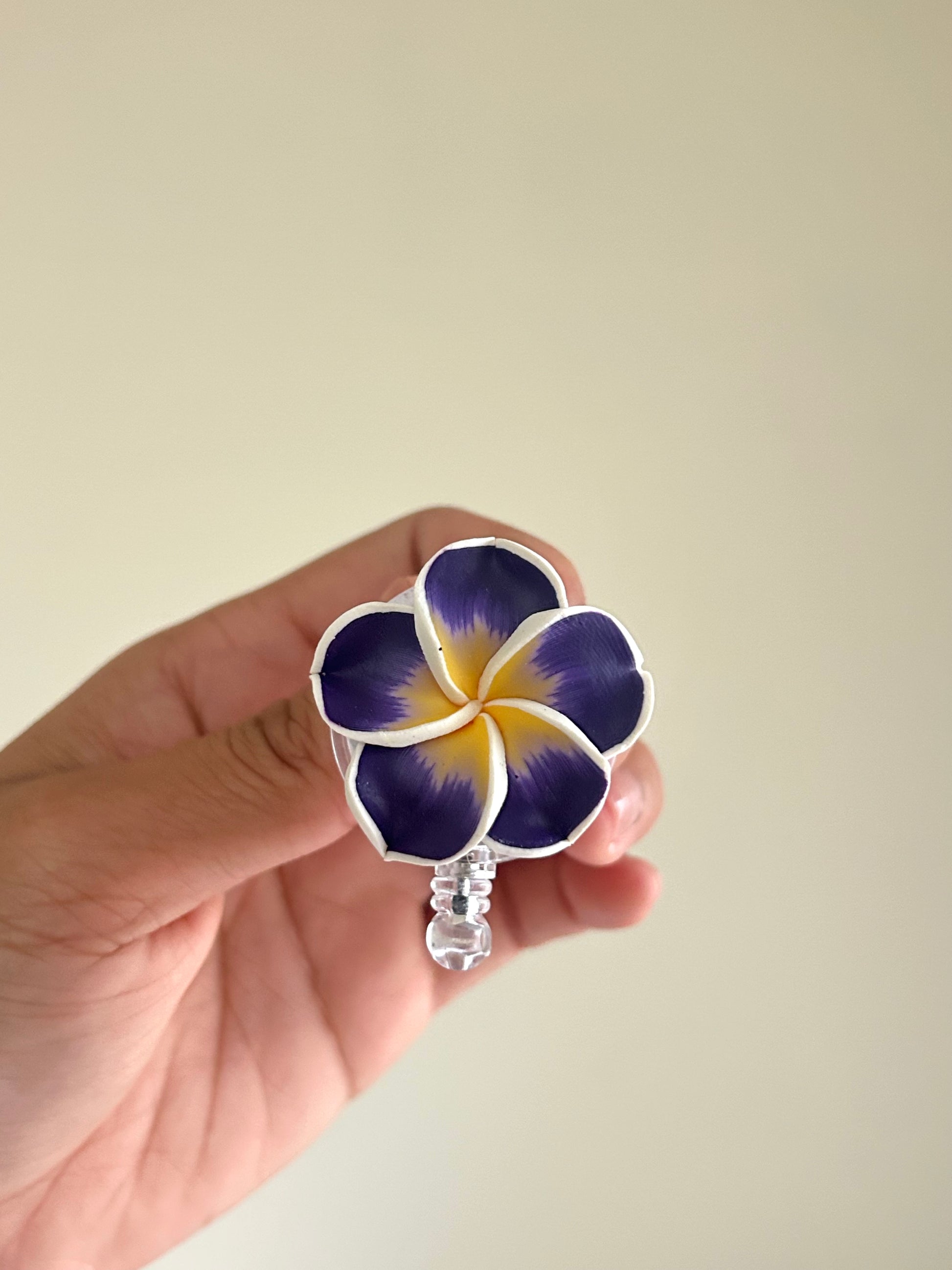 Plumeria Badge Reel Lei - Dark Purple