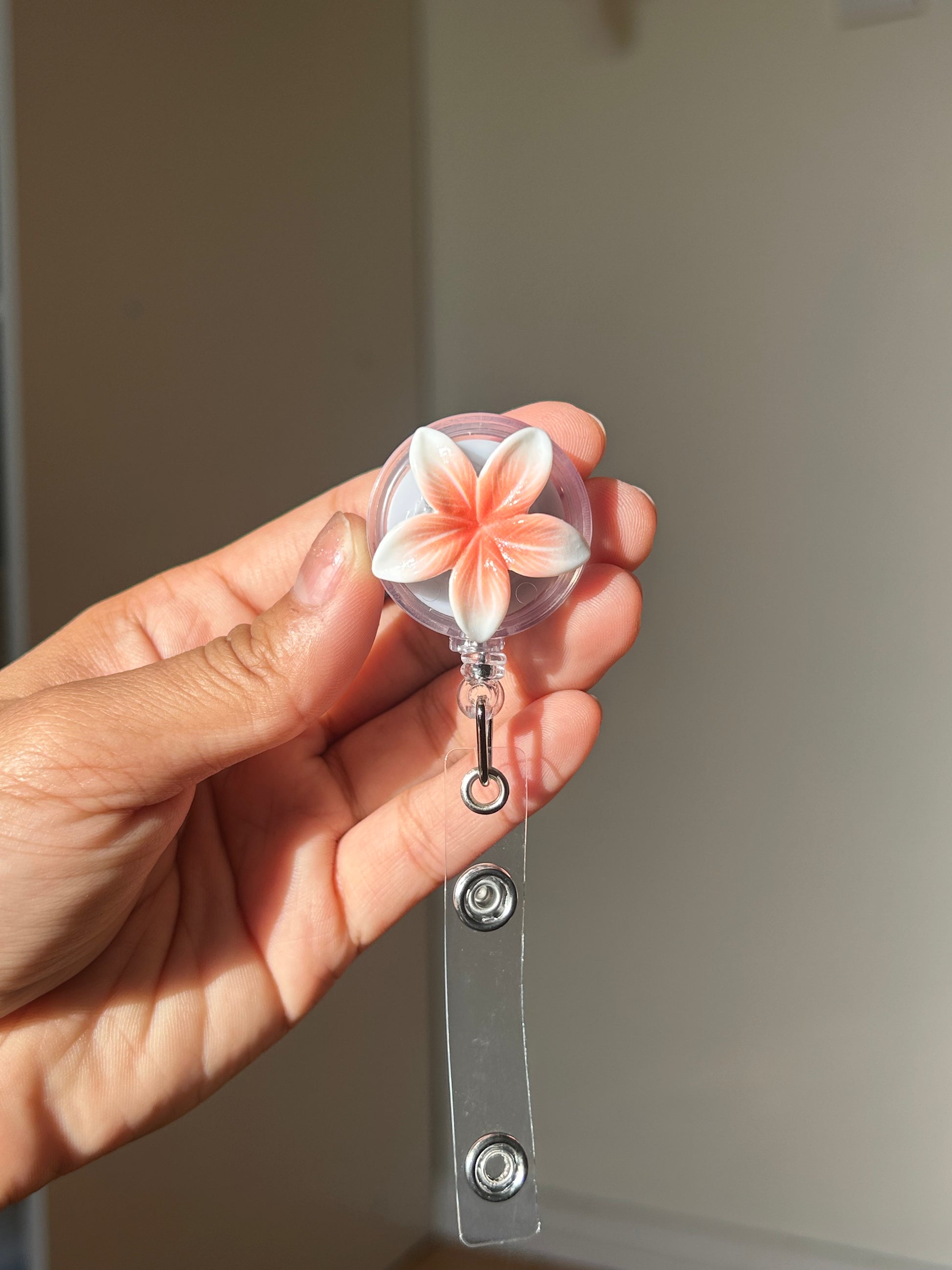 Orange/White Mini Plumeria Badge Reel