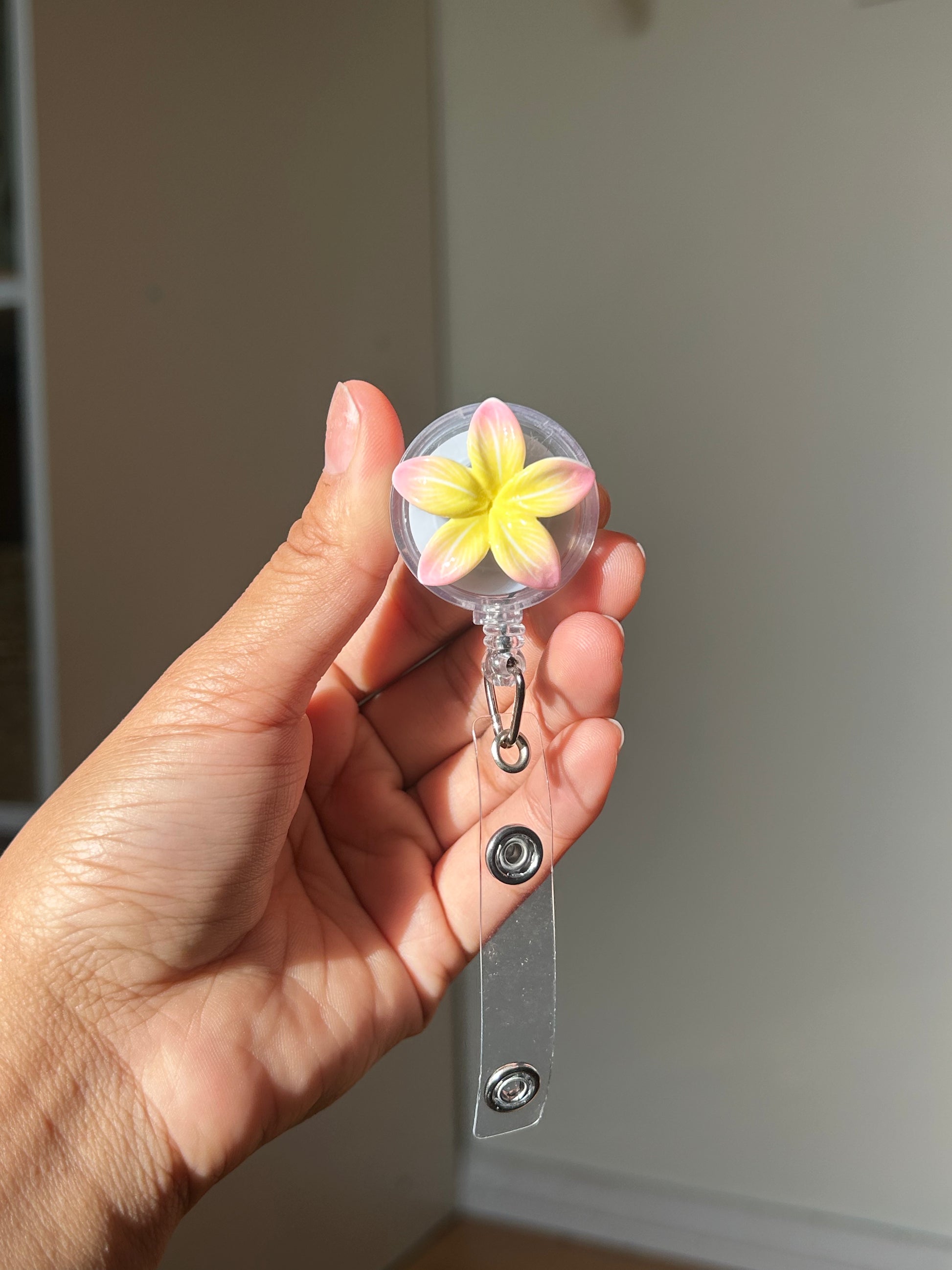 Yellow/Pink Mini Plumeria Badge Reel