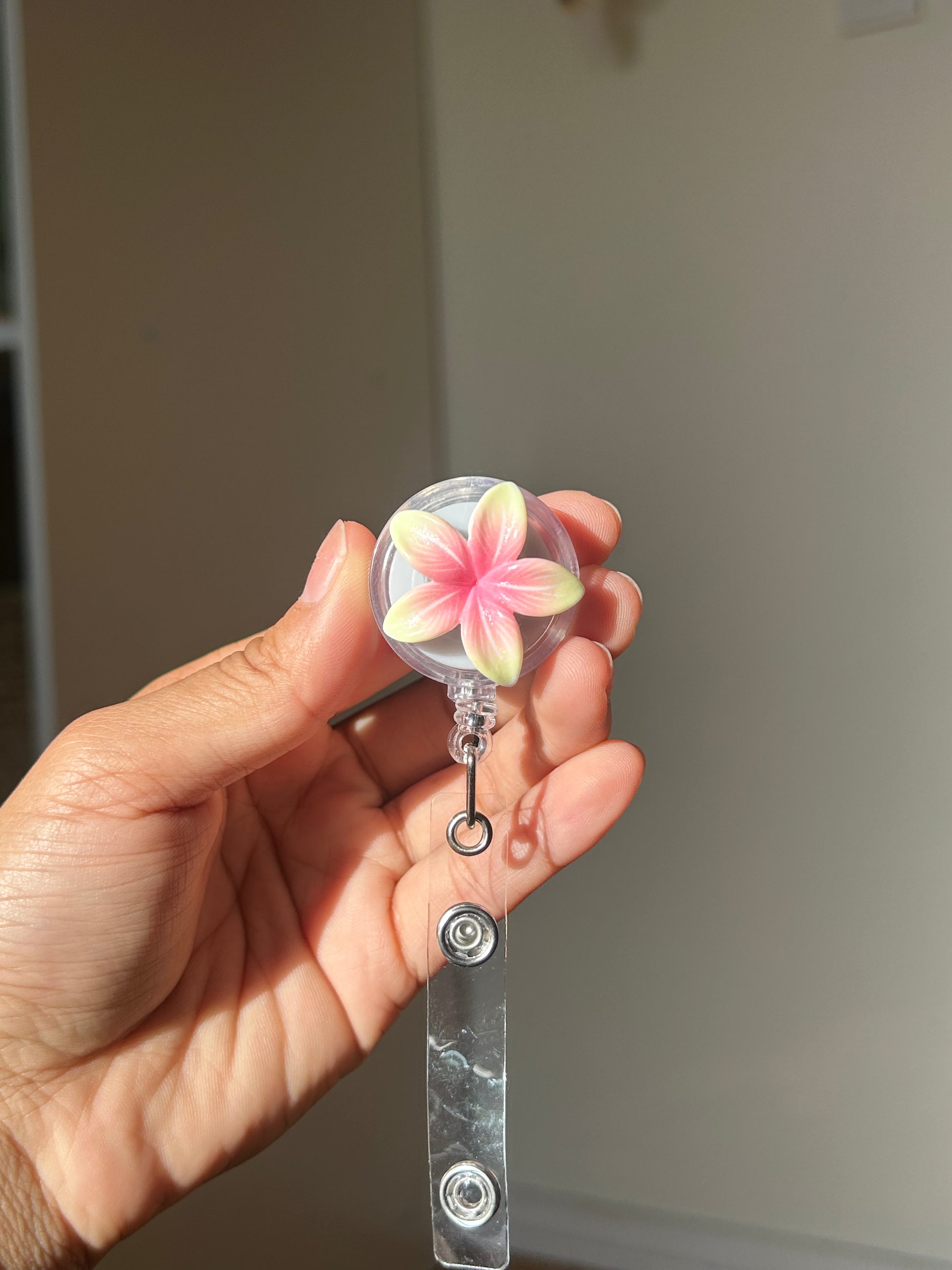 Pink/Yellow Mini Plumeria Badge Reel